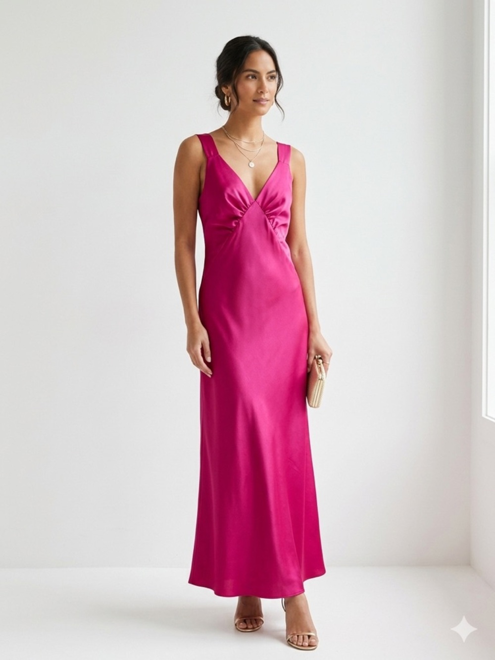 House of Harlow 1960 Fuchsia Satin Twist-Front Maxi Dress